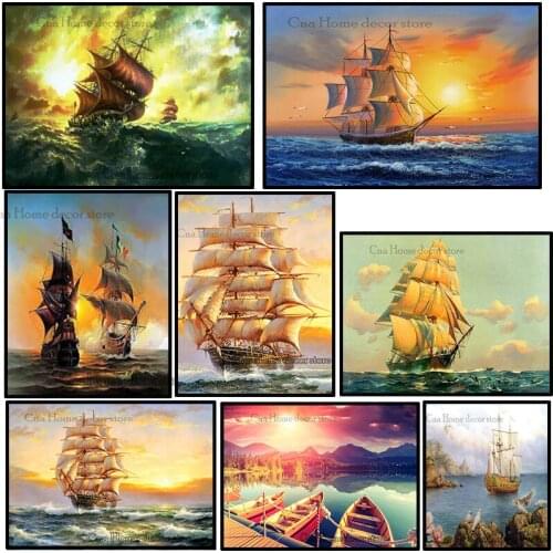 Sailboat scenery 5D diy embroidery pattern wedding decor resin mosaic diy diamond painting 3d cross stitch kits crafts RA2615