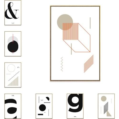 Nordic Abstract Geometry Letter Wall Art Canvas Posters Painting Prints Wall Pictures for Living Room Morden Minimalist Decor