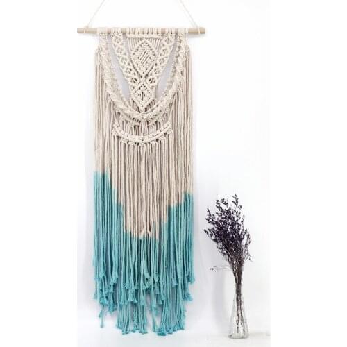 Macrame Wall Hanging Tapestry Art Hand-made Dyed Cotton and Lace Fabric Bohemia Tassel Boho Wall Tapestry Home Decor