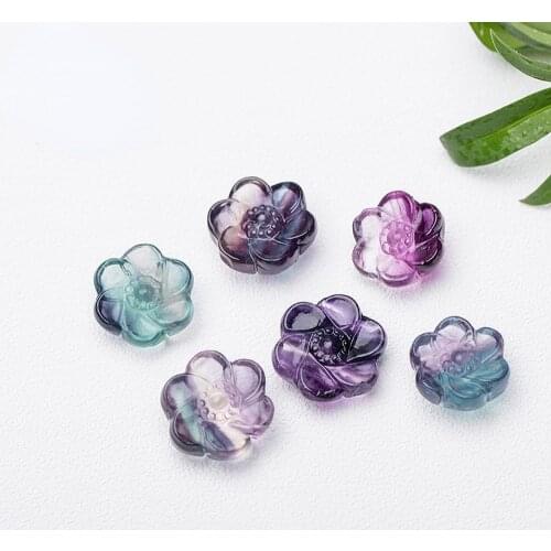 Natural Fluorite Quartz Crystal Stone Handmade Carved Rainbow Lotus Rose Flower Healing Aquarium DIY Mineral for Home Decoration