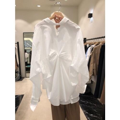Back Hollow Out Solid White Women Shirts 2021 Turn-down Long-sleeved Loose Office Lady Elegant Shirts Outwear Coat Tops