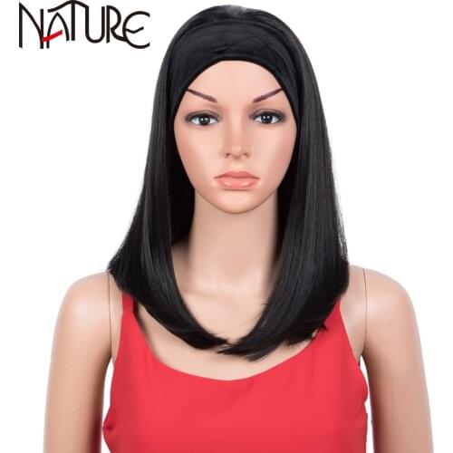 Nature Hair 16 Inch No Gel Headband Wigs Synthetic Straight Hair Easy Install 150% Density Glueless Machine Made Wigs For Women