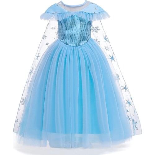 Flower Girl Dress Children Performance Formal Dress Doll Collar Gauze Print Long Cloak Princess Dress Cosplay Sequin Costume