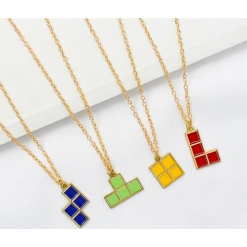 Timlee N094 New Cartoon Popular Tetris Pendant Metal Necklaces Fashion Accessories Wholesale