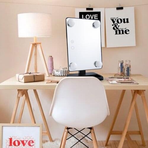 LED Makeup Mirror With Light Ladies Makeup Lamp With Storage Desktop Rotating Mirror Round Shape Cosmetic Mirrors Christmas Gift