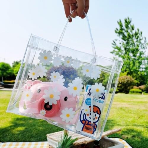 Custom Printed Clear Pvc Tote Bag Plastic Handle Shopping Handbag Summer Beach Bag