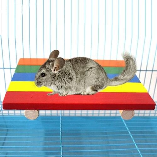 Rainbow Color Square Hamster Cage Stand Platform Wooden Harness Ladder Seesaw Small Animals Toys