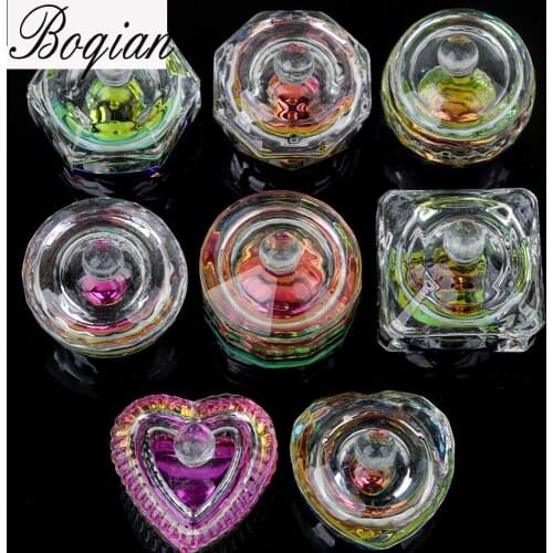 BQAN 1PCS 8 Style Crystal Cup Lid Glass Nail Art Dappen Dish Cup Acrylic Liquid Makeup Powder Nail Styling Tool Equipment Tools