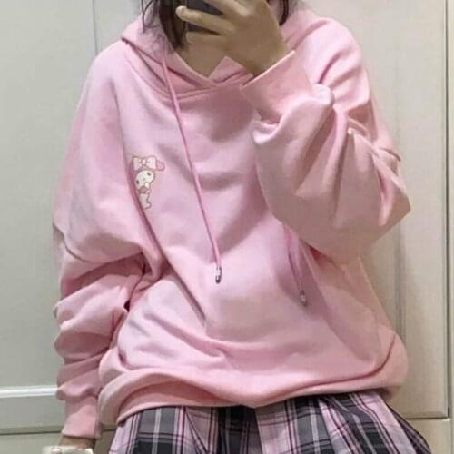 VOOCIEC Spring/Autumn Lightweight Womens Sweatshirt Jacket Cute Girly Kawaii Lolita Style Bow Print Pink Bag Hip Preppy Hoodie