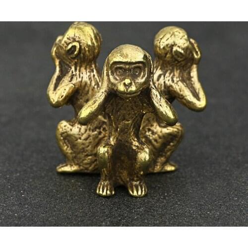 Vintage Solid Copper Three Monkeys Bronze Sculpture Home Decor Bronze Monkey Figurines Miniatures Desk Decor C1
