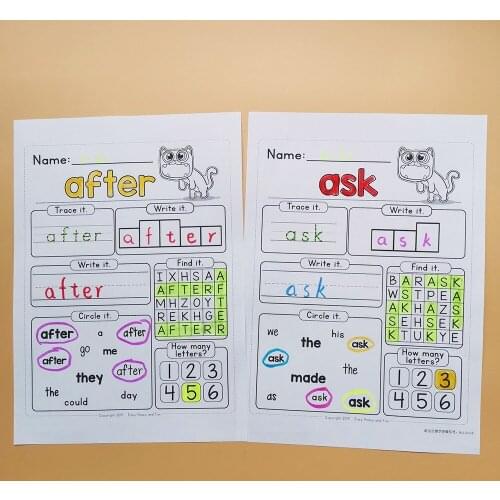 High Frequency Word Practice 168pcs Early Educational Child Learn English Homework Interactive Phonics Color Practice Workbook