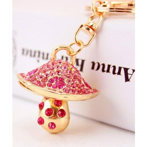 Korean-Style Creative Cute Crystal Mushroom Keychain Womens Bag Accessories Metal Pendant Key Ring Small Gift