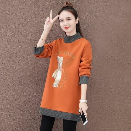 Womens New Sweater 2020 Winter Large Size Slim Plus Fleece Warm Sweater