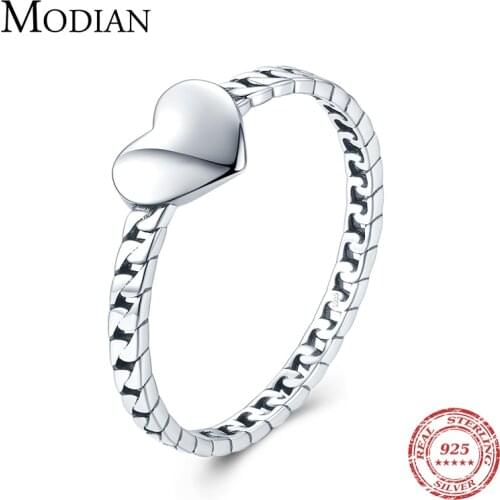Modian Authentic 925 Sterling Silver Simple Brillar Cadena Fashion Finger Ring Elegant Heart Fine Jewelry For Female Women Gift