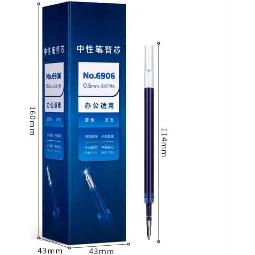 0.5mm 20pcs/set gel pen refill press the bullet head office signature blue ink office school stationery writing supplies