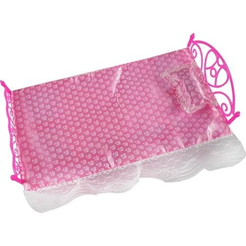 1 Pack = 3 Pcs (Pink Bed+Pillow+Bed sheets) Doll Play House Furniture Lace Bed Child GiftsToys for 12 Inch Doll Accessories