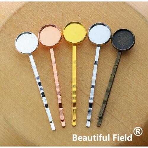 10 pcs Fit 10mm 12mm 14 mm Cabochon Hairpin Setting Antique Silver Bronze Rose Gold Color Plated Round Cameo Base Blank Tray