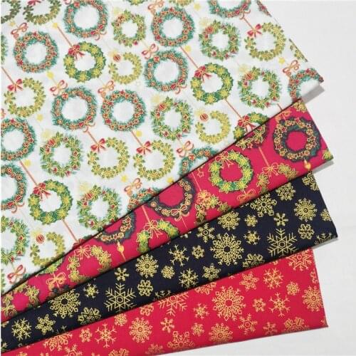 100% Cotton Twill Bronzed Fabric Christmas Wreath Snowflake Big Flower Butterfly Dragonfly for DIY Apparel Craft Handwork Decor