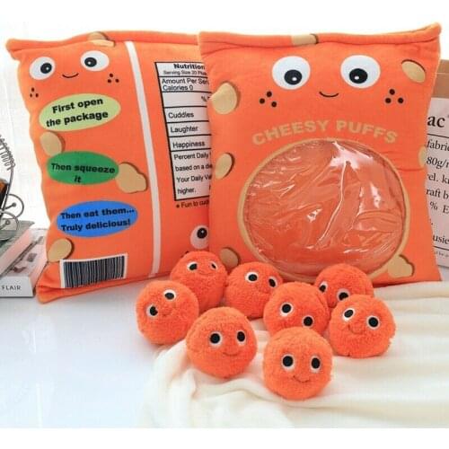 6pcs 9pcs A Bag Lovely Cheesy Puffs Toy Plush Stuffed Soft Snack Pillow Plush Puff Cushion Kids Creative Birthday Christmas Gift