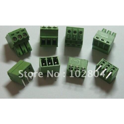 60 pcs Angle 3pin/way Pitch 3.81mm Screw Terminal Block Connector Green Color Pluggable Type with angle pin