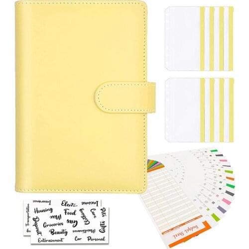 A6 PU Budget Binder Organizer, Binder Cash Envelopes,Expense Budget Planner,Stickers,6 Ring Binder Envelopes