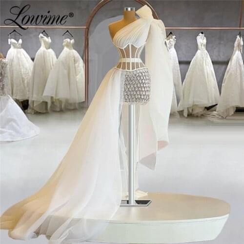 Lowime White Ivory Cocktail Dresses 2021 Custom One Shoulder Short Party Gowns For Weddings Arabic Girls Graduation Dresses Prom