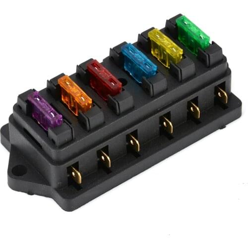 6 Way Circuit Standard Blade Fuse Box Block Holder with 6pcs Fuses DC 12V/24V For Car Boat