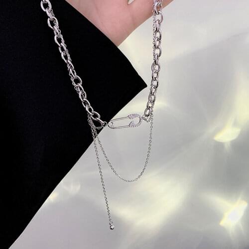 New Metal Personality pin Pendant Clavicle Chain Fashion Hip-Hop Irregular Necklace For Women Basic Punk Gothic Prom Accessories