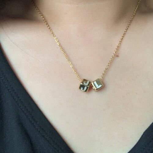 DIY 2 Letters Cubic Zircon Name Geometric Pendant Necklace Trendy Customize Gold Color CZ Alphabet Charm Collar Steel Thin Chain