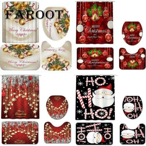 Faroot Merry Christmas Bathroom Decorative Santa Claus Pattern Waterproof Shower Curtain Toilet Cover Mat Non Slip Rug Bath set