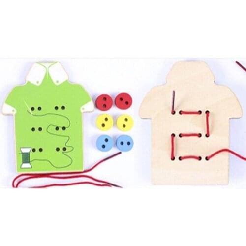 Montessori Educational Toys Children Beads Lacing Board Wooden Toys Toddler Sew On Buttons Early Education Teaching Aids