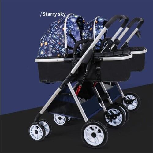 Twin baby strollers 3 in 1 detachable high landscape lightweight folding shock absorber double two baby sleeping basket carriage