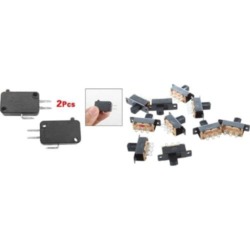 2 Pcs Electric 1NO 1NC Contacts Push Button Micro-Switch & 10 Pcs SS22F25-G7 DPDT 2P2T Panel Mount Mini Slide Switch
