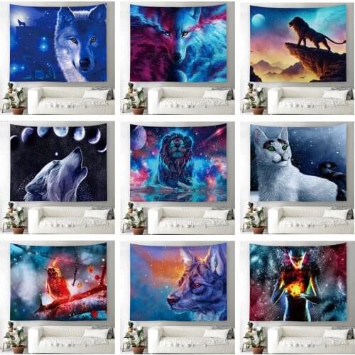 Tapestry Wall Hanging For Adults Kids Oil Painting Animal Wolf Printed Bed Sheets Decorative Tapestry Beach Towel Cushion