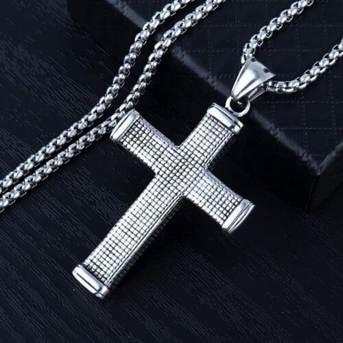HNSP Hip Hop Solid Big Cross Pendant necklace For Men Male Stainless steel chain
