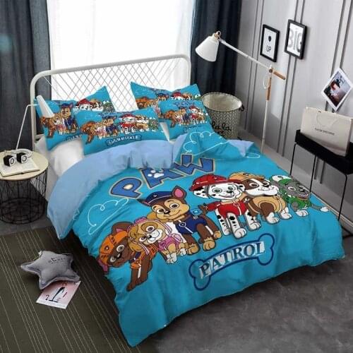 Paw Patrol Bedding Set Kids Polyester Double Bed Set Room 3D Cartoon Printed Quilt Pillow Case Household Bed Supplies No Cotton