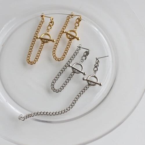 Creative Chunky Toggle Chain Long Hanging Earrings For Women Simple Stainless Steel Metal Chains Drop Earring Jewelry Pendientes