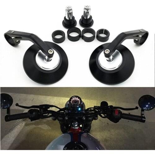 7/8" Round Motorcycle Rear View Mirrors Motorbike Handle Bar End Rear View Mirrors Black Cafe Racer Mirrior