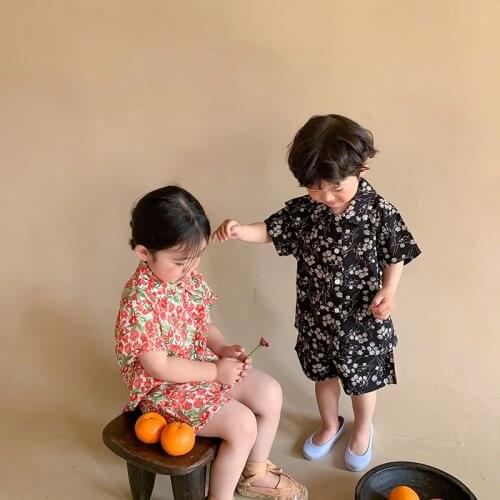 MILANCEL 2021 Summer New Kids Suit Floral Tees and Shorts for Boys Girls Korean Loose 2Pcs