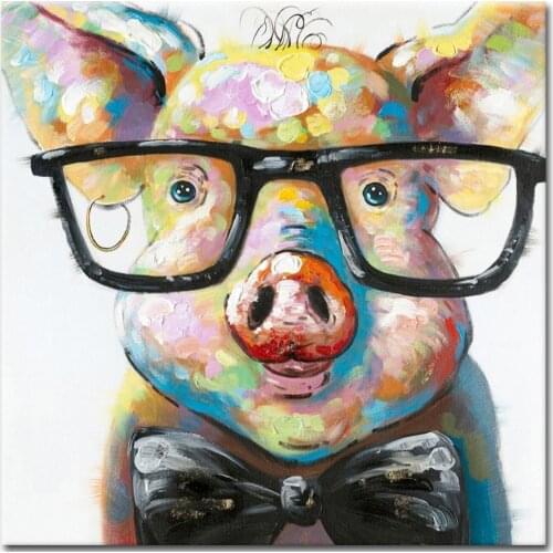 Cute Pig with Glasses Oil Paintings for Living Room Decor Hand Painted on Canvas Wall Art for Home Decor Paintings Modern Art