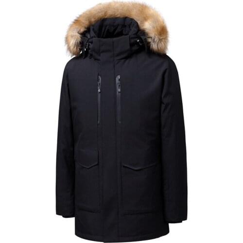 2020 Winter New Mens Long White Duck Down Jacket Business Fashion Thicken Warm Fur Collar Hooded Parka and Coats Male Brand