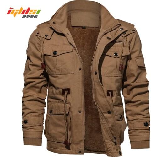 Mens Winter Military Jacket Casual Thick Thermal Coat Army Pilot Jackets Air Force Cargo Outwear Fleece Jacket Plus Size 4XL