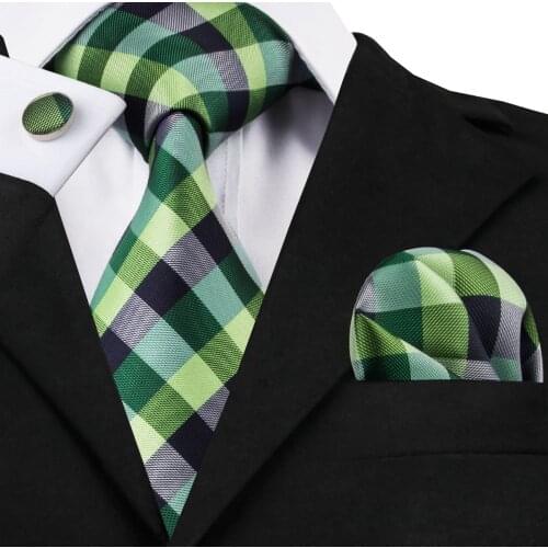 Mens Ties 2019 New Mans Fashion Accessories Greenyellow Black White Plaid Classic 100% Silk Neck Tie A-406