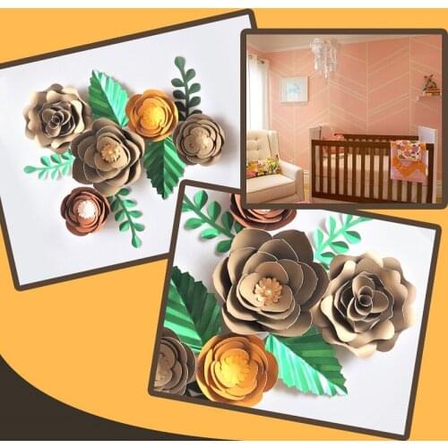 Handmade Cardstock Rose DIY Paper Flowers Leaves Set For Wedding & Event Backdrops Decorations Nursery Wall Deco Video Tutorials