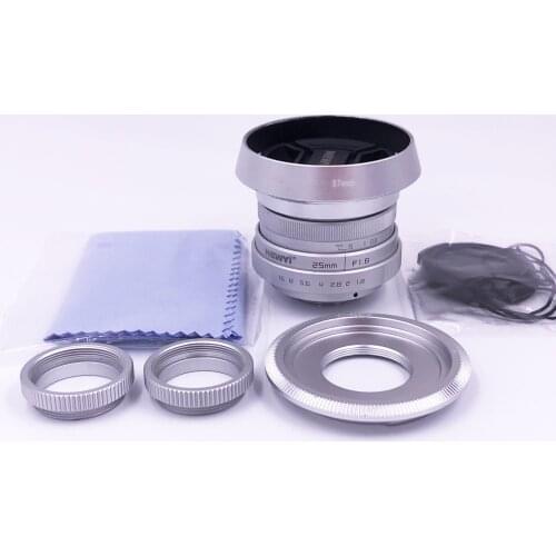 NEWYI silver MINI25mm f1.8 CCTV lens + mirrorless camera adapter ring + lens hood 7 in 1
