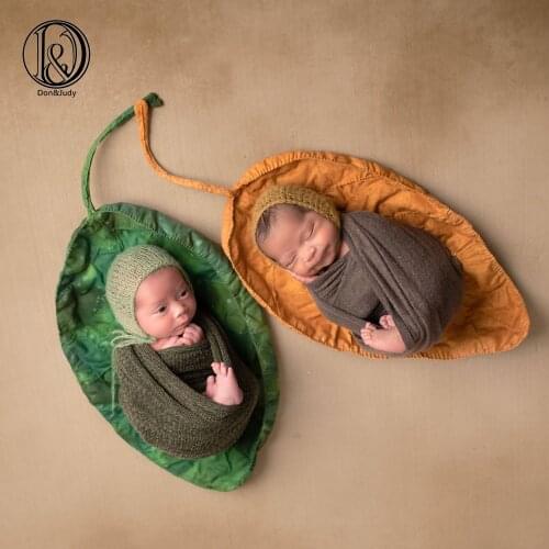 D&J New Big Green Leaves Posing Blanket Newborn Baby Photography Props Soft Basket Filler Photo Shoot Photography Accessories