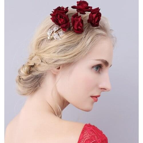 Exquisite Elegant Bridal Headdress Golden Leaves Velvet Head Flower Hairnip for Wedding Perform Studio Travel Photo Prop O927