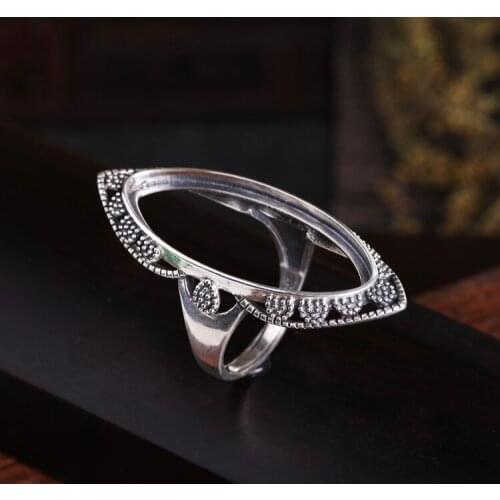 Wholesale 925 Sterling Silver 16x36mm Marquise Cabochon Amber Agate Garnet Engagement Wedding Semi Mount Ring Setting Vintage