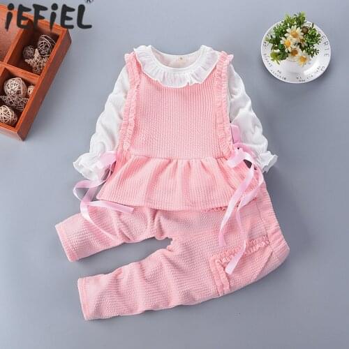 Autumn Kids Girls Clothes Sets Newborns Baby Cartoon Cotton Bow Lace Cute Sweet Korean Version Three-Piece Suit Children Set