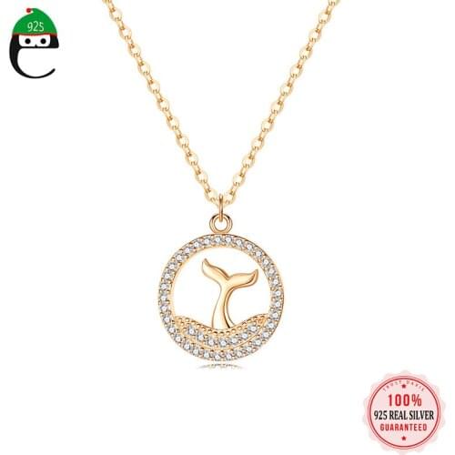 ElfoPlataSi Genuine 925 Sterling Silver Mermaid Tail Dolphin Zircon Necklace Birthday For Women Party Girls Fine Jewelry L008
